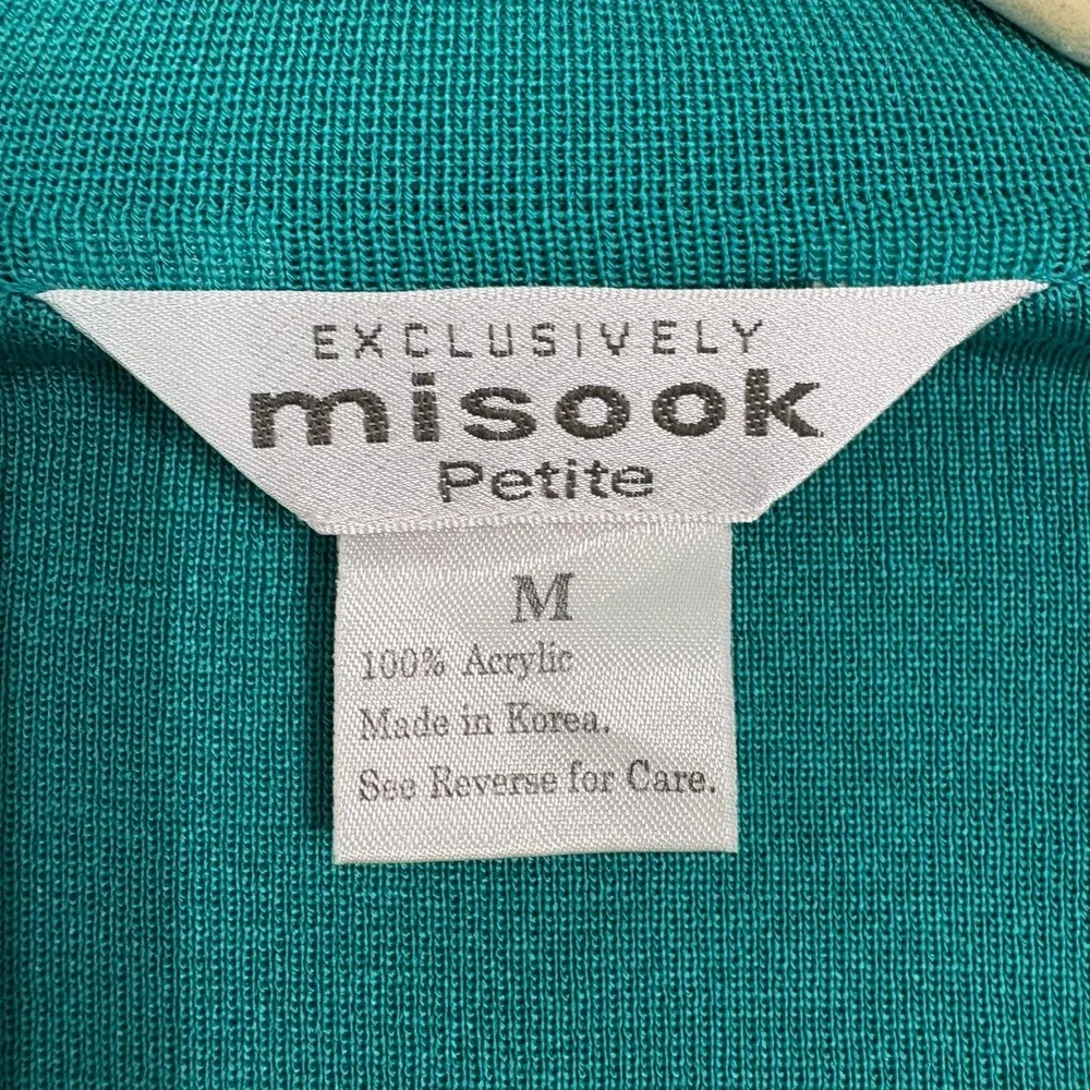 Exclusively Misook Cardigan Sweater Womens Size PM Green Knit Open Front Career‎